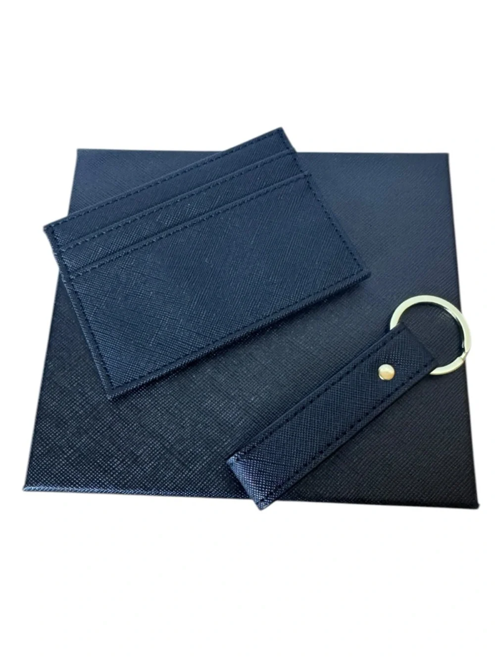 Slim Card Wallet with Matching Keyring Set - Black and Gold